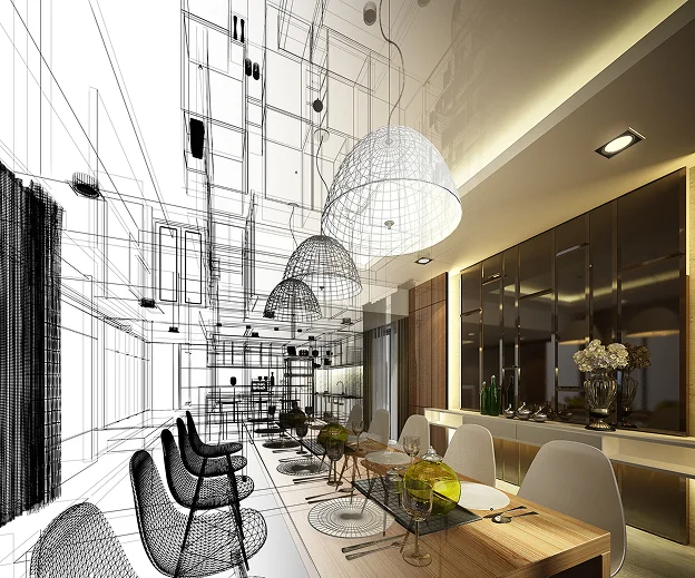 Salle à manger moderne, concept architectural filaire fusionnant avec un design fini à l'Ile de Ré en Charente-Maritime 17